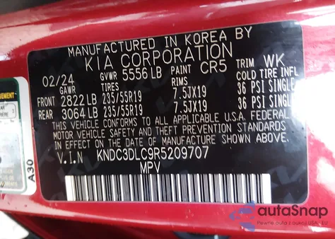 2024 Kia Ev6 Light Long Range z USA, uszkodzony, nr VIN KNDC3DLC9R5209707